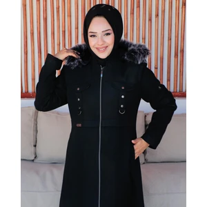 KMK Kombin Kmkkombin Kadın Tam Boy Astarlı Kapşonlu Özaltay Kaşe Kaban