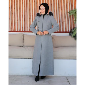 KMK Kombin Kmkkombin Kadın Tam Boy Astarlı Kapşonlu Özaltay Kaşe Kaban