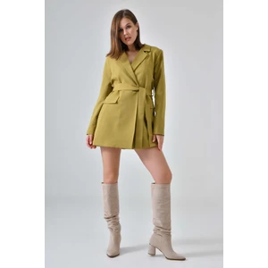 Yağ Yeşili Kuşaklı Ceket