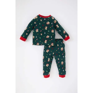 Erkek Bebek Yılbaşı Temalı Uzun Kollu Fitilli Kaşkorse Pijama Takımı B1947A523WN