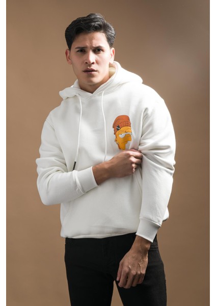 Regular Fit Kapşonlu 3 Iplik Kalın Içi Polarlı Kangru Cepli Baskılı Erkek Sweatshirt