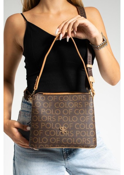 Impolo Alberta Kahvekamelempirme Baskı Kadın Omuz ve Çapraz Çanta 19X23 Ebatında