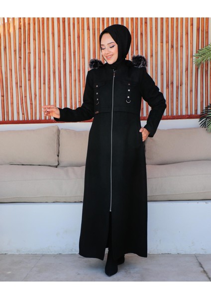 Kmkkombin Kadın Tam Boy Astarlı Kapşonlu Özaltay Kaşe Kaban modelleri