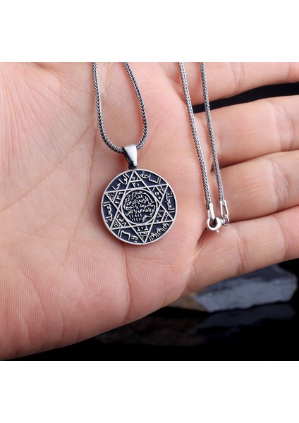 925 Ayar Gümüş Mührü Süleyman Model Kolye
