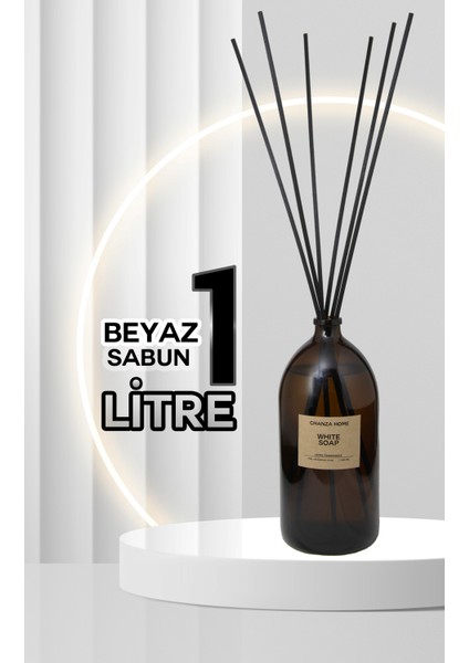 Chanza Home Ultra Büyük Boy 1 lt Çubuklu Oda Kokusu Beyaz Sabun Oda Ortam Kokusu Özel Tasarım