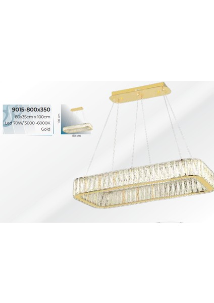 Outled Avize E-9015-800*300 Gd Yemek Masası Üstü LED Sarkıt Gold Üç Renk