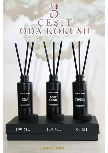 3 Çeşit Deneme Şişesinde Oda Kokusu Pudra Beyaz Sabun Soft Linen 300 ml