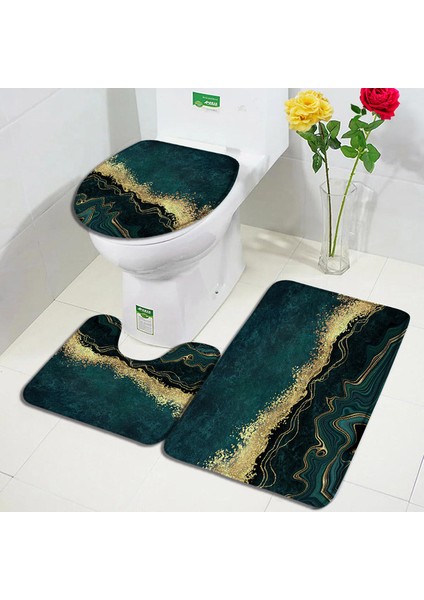 5239K-3PCS Set 45X75CM-17.7X29.5IN Soyut Mermer Banyo Paspas Setleri Modern Geometrik Altın Çizgiler Mavi Doku Desenli Banyo Dekor Halı Kaymaz Halılar Tuvalet Kapağı (Yurt Dışından)