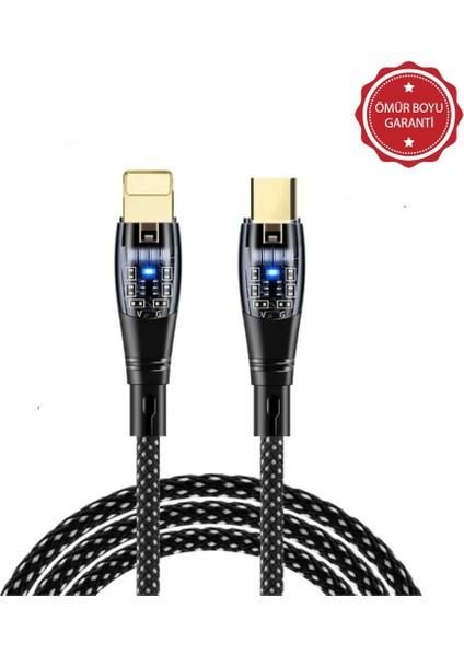6A 20W Type-C To Lightning 1metre Hızlı Data ve Şarj Kablosu Siyah Ömür Boyu Garanti YK255S