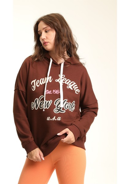 Fancy Kadın Kapüşonlu İçi Pamuklu Renkli Baskılı Sweatshirt