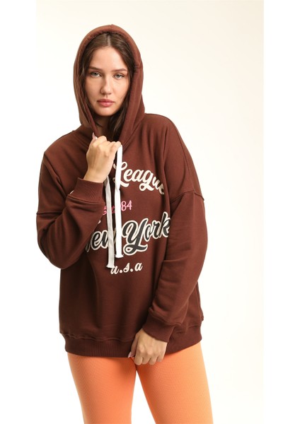 Fancy Kadın Kapüşonlu İçi Pamuklu Renkli Baskılı Sweatshirt