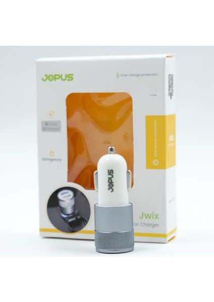 Jwix Hızlı 15 Watt 3.1 Amper Çift USB Girişli Araç Şarj Çakmaklık Başlık Açık Gri
