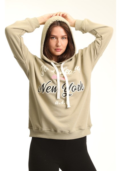 Fancy Kadın Kapüşonlu İçi Pamuklu Renkli Baskılı Sweatshirt