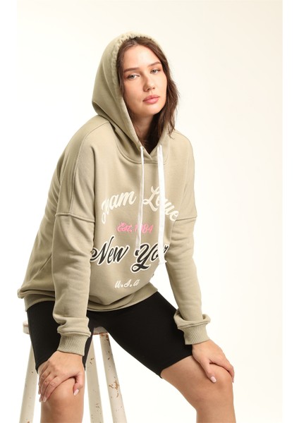 Fancy Kadın Kapüşonlu İçi Pamuklu Renkli Baskılı Sweatshirt indirimleri