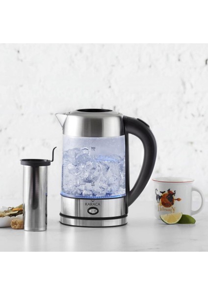 LED Işıklı Premium Kettle Cam Bitki Çayı Makinesi / Su Isıtıcı Inox 2202 Paslanmaz Çelik fiyatları