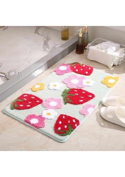 Çilek Nane 45X65CM Inyahome Içinde Peluş Paspaslar Çilek Banyo Paspasları Halılar Dekor Komik Püsküllü Mikrofiber Banyo Halısı Süper Rahat Hızlı Kuru Paspas (Yurt Dışından)