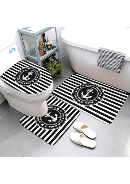 LK8-4575-220409 (70) Üç Parçalı Set Siyah Nautical Koleksiyonu Banyo Paspasları Banyo Ürünleri Anchor Banyo Paspasları Üç Parçalı Banyo Halı ve Paspas Seti Kişiselleştirilebilir (Yurt Dışından)