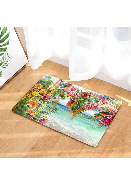 453Y 750MMX450MM Gül Çiçek Dekoratif Paspas 45*75CM Halı Ev Oturma Odası Yumuşak Halı Banyo Mutfak Kapalı Kaymaz Emici Zemin Mat (Yurt Dışından)