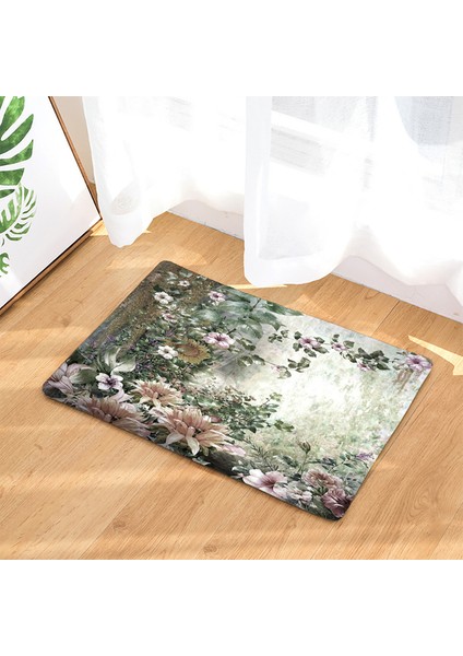 456Y 750MMX450MM Gül Çiçek Dekoratif Paspas 45*75CM Halı Ev Oturma Odası Yumuşak Halı Banyo Mutfak Kapalı Kaymaz Emici Zemin Mat (Yurt Dışından)