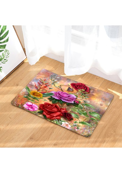 456Y 750MMX450MM Gül Çiçek Dekoratif Paspas 45*75CM Halı Ev Oturma Odası Yumuşak Halı Banyo Mutfak Kapalı Kaymaz Emici Zemin Mat (Yurt Dışından) fırsatları