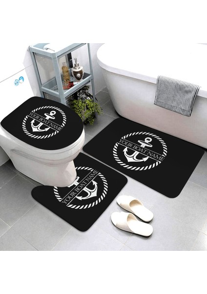 LK8-4575-220409 (70) Üç Parçalı Set Siyah Nautical Koleksiyonu Banyo Paspasları Banyo Ürünleri Anchor Banyo Paspasları Üç Parçalı Banyo Halı ve Paspas Seti Kişiselleştirilebilir (Yurt Dışından)