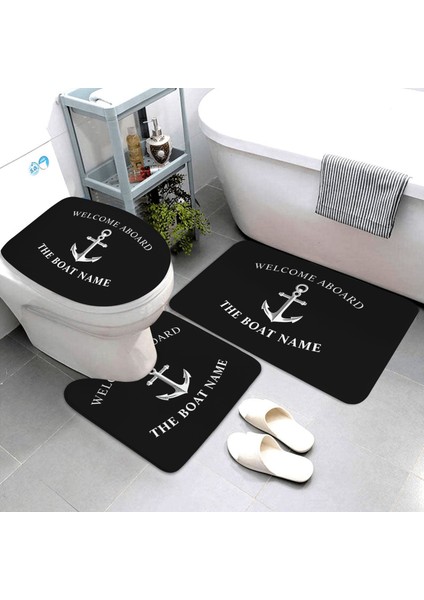 LK8-4575-220409 (70) Üç Parçalı Set Siyah Nautical Koleksiyonu Banyo Paspasları Banyo Ürünleri Anchor Banyo Paspasları Üç Parçalı Banyo Halı ve Paspas Seti Kişiselleştirilebilir (Yurt Dışından)