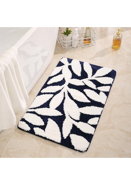 Yaprak Lacivert 50X80 cm Inyahome Banyo Halıları Renkli Soyut Yapraklar Banyo Paspas Kaymaz Su Emici Boho Banyo Halısı Yumuşak Mikrofiber Paspaslar (Yurt Dışından)