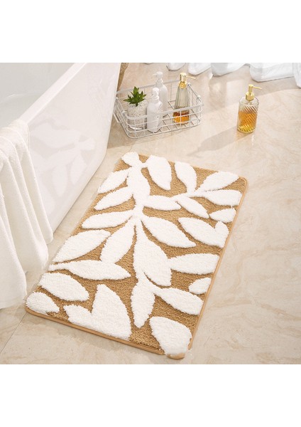 Yaprak Haki 40X60 cm Inyahome Banyo Halıları Renkli Soyut Yapraklar Banyo Paspas Kaymaz Su Emici Boho Banyo Halısı Yumuşak Mikrofiber Paspaslar (Yurt Dışından)