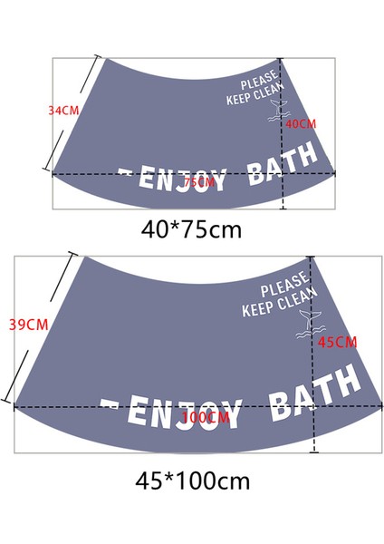 Açık Mavi 45X100 cm Yelpaze Şeklinde Banyo Paspas Kaymaz Girin Duş Odası Halı Tuvalet Paspas Küvet Yan Zemin Halıları Su Emici Banyo Pedi (Yurt Dışından)