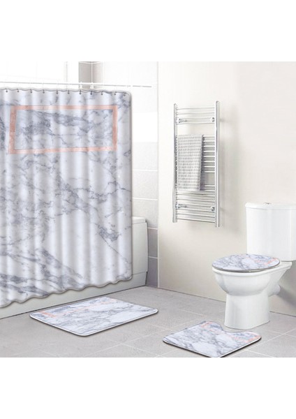 Stil 5 Küçük Boy Zeegle Mermer Desen Banyo Paspası Duş Perdesi Seti Kaymaz Ayaklı Halı Kapak Tuvalet Kapağı Banyo Paspası Duş Perdesi ile (Yurt Dışından)