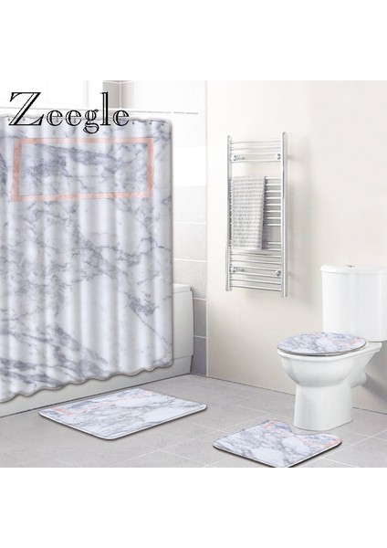Stil 5 Küçük Boy Zeegle Mermer Desen Banyo Paspası Duş Perdesi Seti Kaymaz Ayaklı Halı Kapak Tuvalet Kapağı Banyo Paspası Duş Perdesi ile (Yurt Dışından) fırsatları