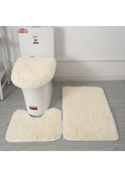 Bej 40X50 45X50 50X80CM 3 Adet/takım Düz Renk Banyo Paspas Seti Kabarık Kıllar Banyo Halıları Modern Tuvalet Kapak Kilim Seti Dikdörtgen (Yurt Dışından)