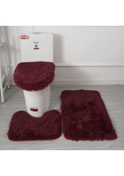 Şarap Kırmızı 3 Adet/takım Peluş Banyo Banyo Paspas Seti Kaymaz Tuvalet Halıları ve Tuvalet Çıtası Yumuşak Kabartmak Duş Halı Paspaslar Banyo Için (Yurt Dışından)