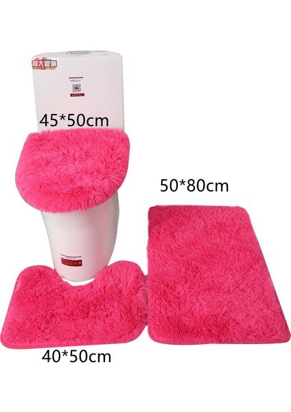 Bej 40X50 45X50 50X80CM 3 Adet/takım Düz Renk Banyo Paspas Seti Kabarık Kıllar Banyo Halıları Modern Tuvalet Kapak Kilim Seti Dikdörtgen (Yurt Dışından)