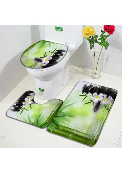 601X-3PCS Set 45X75CM-17.7X29.5IN Mor Orkide Zen Banyo Paspasları Setleri Beyaz Mum Siyah Masaj Taşı Asya Spa Modern Kapı Kilim Ev Banyo Dekor Tuvalet Kapağı Mat (Yurt Dışından)