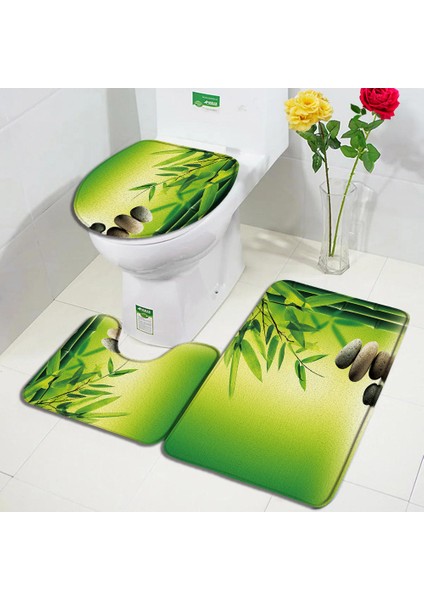 601X-3PCS Set 45X75CM-17.7X29.5IN Mor Orkide Zen Banyo Paspasları Setleri Beyaz Mum Siyah Masaj Taşı Asya Spa Modern Kapı Kilim Ev Banyo Dekor Tuvalet Kapağı Mat (Yurt Dışından)