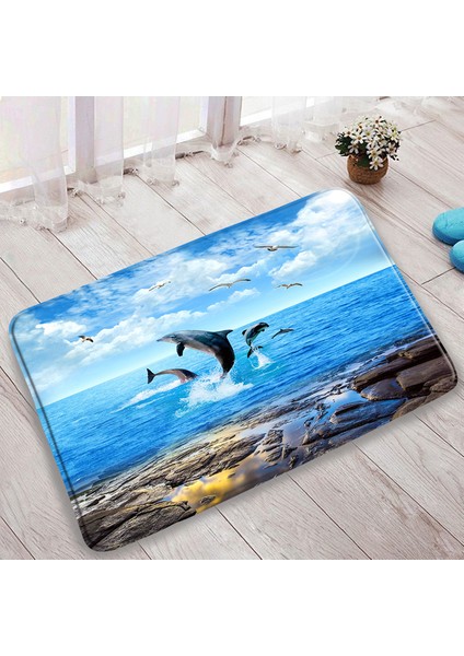 DD-470CY 75X45CM-29.5X17.7IN Okyanus Plaj Banyo Paspas Seti Denizyıldızı Kabuklu Palmiye Ağaçları Yunus Doğa Manzara Ev Banyo Dekor Kapı Halıları Halı Tuvalet Kapağı Mat (Yurt Dışından)