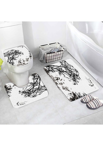 135CY-3 Adet Set 75X45CM-29.5X17.7IN 3 Adet Set Çin Tarzı Kırmızı Erik Balık Bambu Baskı Banyo Paspas Yatak Odası Mutfak Kaymaz Halı Tuvalet Kapağı Halı Duş Odası Dekor (Yurt Dışından)