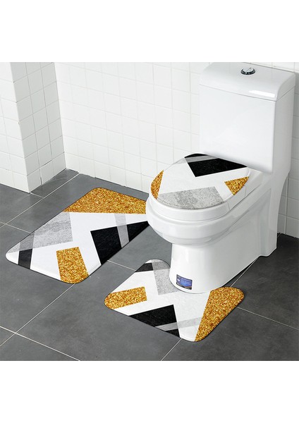 Altın Üçgen 3 Adet 40X60 cm Kalın Flanel Banyo Banyo Paspas Seti Tuvalet Halıları U Şekli Banyoda Zemin Halıları Tuvalet Ayak Pedi Anti Patinaj Yıkanabilir Kapak Kapağı (Yurt Dışından)