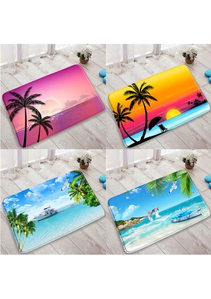 DD-2138ZY 45X75CM-17.7X29.5IN Gün Batımı Okyanus Plaj Manzarası Banyo Banyo Paspasları Yeşil Palmiye Ağacı Yunus Tropikal Bitkiler Baskılı Yatak Odası Mutfak Kaymaz Halı (Yurt Dışından) fiyatları