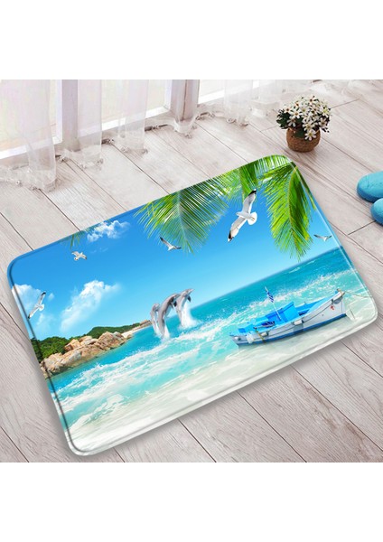 DD-2138ZY 45X75CM-17.7X29.5IN Gün Batımı Okyanus Plaj Manzarası Banyo Banyo Paspasları Yeşil Palmiye Ağacı Yunus Tropikal Bitkiler Baskılı Yatak Odası Mutfak Kaymaz Halı (Yurt Dışından) modelleri
