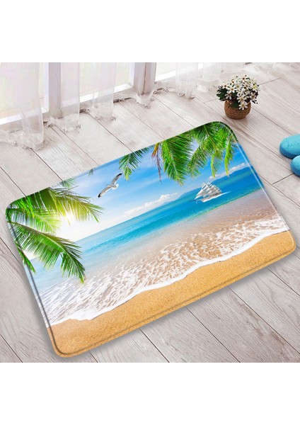 DD-2138ZY 45X75CM-17.7X29.5IN Gün Batımı Okyanus Plaj Manzarası Banyo Banyo Paspasları Yeşil Palmiye Ağacı Yunus Tropikal Bitkiler Baskılı Yatak Odası Mutfak Kaymaz Halı (Yurt Dışından) indirimleri
