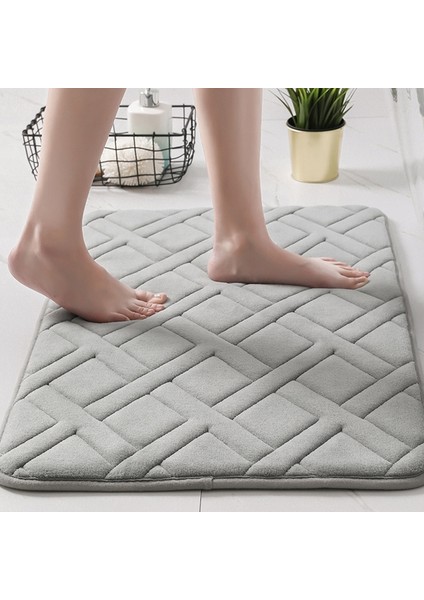 Gri Kare 45X75 45X120 cm Yumuşak Ribaund Banyo Banyo Paspas Seti Çok Boyutlu Küvet Lavabo Tuvalet Halıları Oturma Odası Yatak Odası Mutfak Alanı Halıları Büyük Boy (Yurt Dışından)