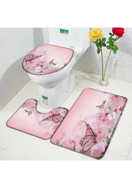 4878AF-3PCS Set 40X60CM-15.7X23.6IN Kelebek Çiçekler Banyo Paspas Seti Mor Sarı Papatya Çiçek Bitkiler Bahar Rustik Manzara Banyo Dekor Kaymaz Halılar Tuvalet Kapağı (Yurt Dışından) indirimleri