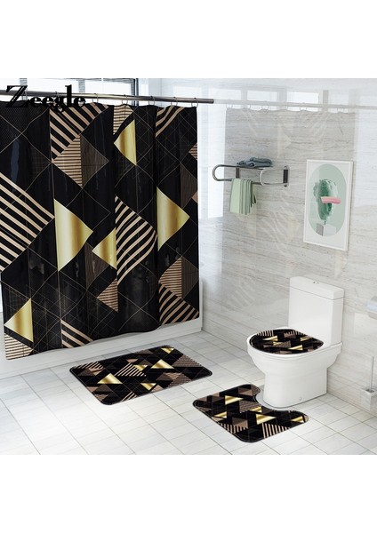4PCS-1066 Gösterildiği Gibi Ekose Baskılı Banyo Halı Kilim Banyo Paspas ve Su Geçirmez Duş Perdesi Seti Hafızalı Köpük Klozet Kapağı Mat Ayak Paspasları (Yurt Dışından) fiyatları