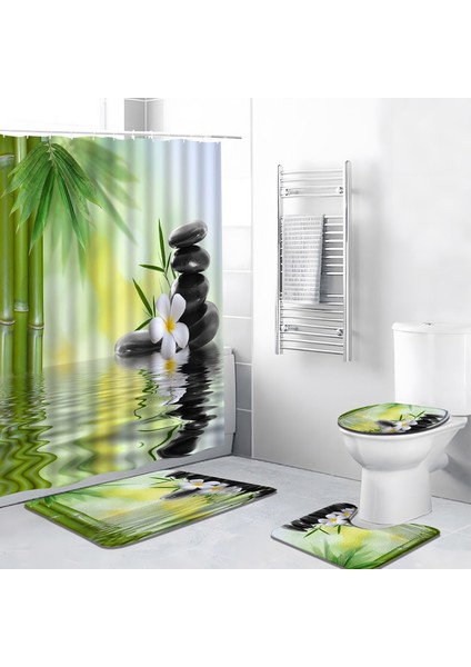 1814S-4PCS Set 40X60CM 3pcs / Set Zen Bahçesi Banyo Paspas Yeşil Bambu Taş Çiçek Bitki Yaprağı Su Manzara Spa Küvet Tuvalet Halı Kaymaz Halılar (Yurt Dışından)