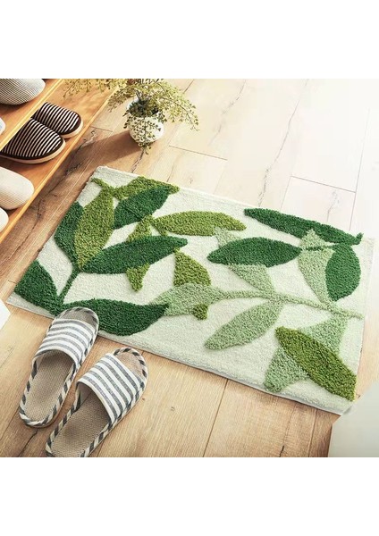 L 50X80CM Yeşil Yapraklar Akın Banyo Paspas Kaymaz Emici Mikrofiber Banyo Halısı Ev Giriş Kapı Mat Süper Yumuşak Banyo Halısı Tapijt (Yurt Dışından)