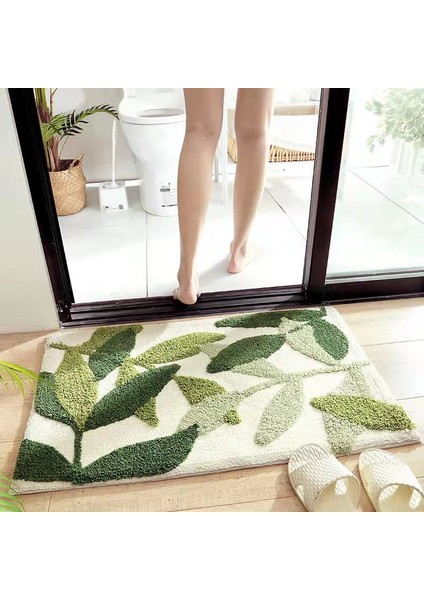 L 50X80CM Yeşil Yapraklar Akın Banyo Paspas Kaymaz Emici Mikrofiber Banyo Halısı Ev Giriş Kapı Mat Süper Yumuşak Banyo Halısı Tapijt (Yurt Dışından)