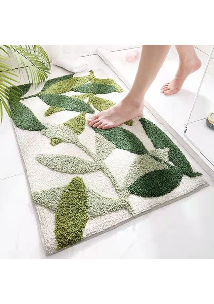 L 50X80CM Yeşil Yapraklar Akın Banyo Paspas Kaymaz Emici Mikrofiber Banyo Halısı Ev Giriş Kapı Mat Süper Yumuşak Banyo Halısı Tapijt (Yurt Dışından)