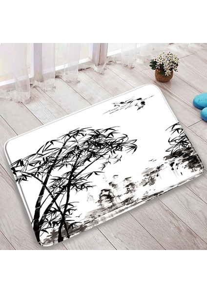 DD-135CY 75X45CM-29.5X17.7IN 3 Adet Set Çin Tarzı Kırmızı Erik Balık Bambu Baskı Banyo Paspas Yatak Odası Mutfak Kaymaz Halı Tuvalet Kapağı Halı Duş Odası Dekor (Yurt Dışından)